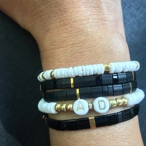 Personalized Initial White & gold bead bracelet